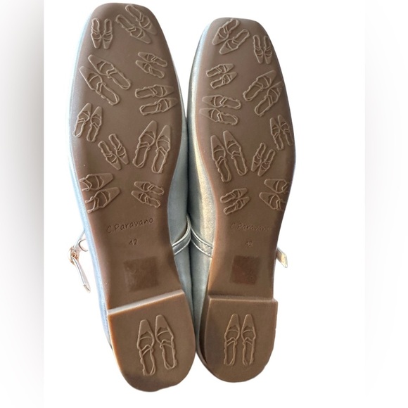 C. Paravano Women's T-Strap Comfort Square Toe Ballet Flats Size 11-11.5 Silver - Picture 7 of 9